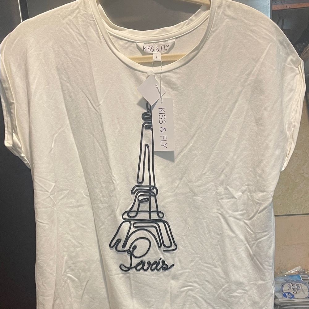 Kiss & Fly Women's White Paris Eiffel Tee